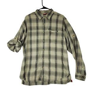 North Face Fishing Shirt M Men Long Roll Tab Sleeves Plaid Green Outdoors Hiking